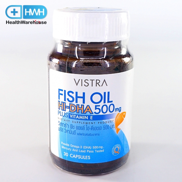 Vistra Tuna Fish Oil Hi DHA 500 Plus Vitamin E 30 แคปซูล Health
